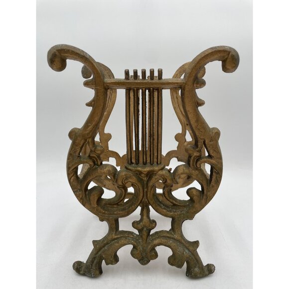 Brass Colored Cast Iron Lyre Harp Magazine, Book or Music, Holder / Stand - Picture 1 of 4